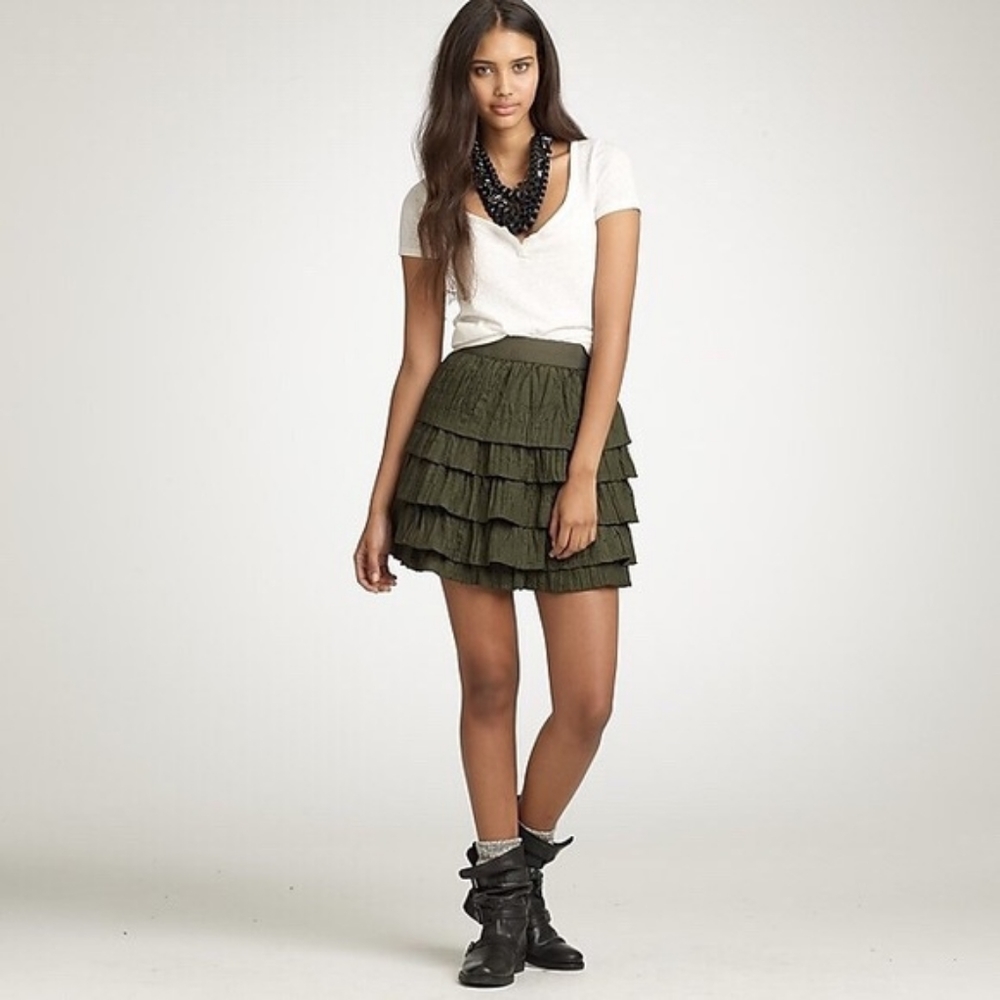 J. CREW green silk crinkle tiered flouncy skirt 4